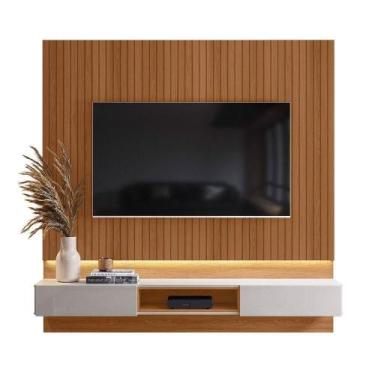 Imagem de Painel Para Tv De Até 70 2 Gavetas Pietra Jequitibá Ripado 3d-off Whit