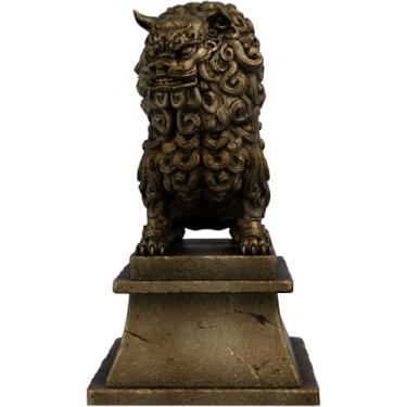 Imagem de Estátua Komainu Cão Leão Japonês Proteção Casa - Versão 2 (Cor Ouro Velho)