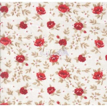 Imagem de Tecido Tricoline Floral Lúcia Vermelho Fundo Creme - 50 x 150 cm - Tec