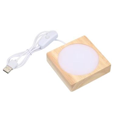 Imagem de Base de luz LED de madeira de 8 x 8 cm, suporte de luz de madeira com interruptor para arte de pedra aromática de vidro cristal 3D, luz branca quente
