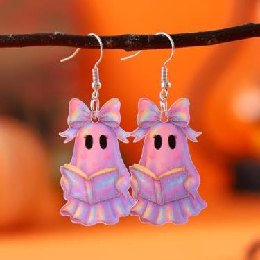 Imagem de Brincos femininos de Halloween com pingente de gota fantasma, roupas de Halloween, acessórios de bijuteria, 2inch, Aço inoxidável, Sem pedra preciosa