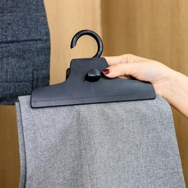 Imagem de Cabide de calça antiderrapante com ganchos pequenos, clipes integrados sem vestígios, gancho giratório de 360°, organizador de armário para ternos e calças (preto)