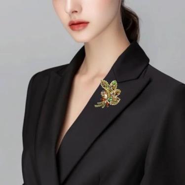 Imagem de 1 broche grande com pino cravejado de diamante, acessório de fivela de xale floral exagerado, cardigã de flores no peito, broche grande, fivela feminina, adequado para combinação diária