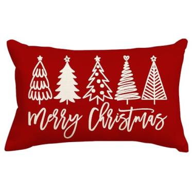 Imagem de 1 peça de capas de travesseiro de Natal 30,5 x 50,8 cm, almofadas decorativas de árvore de Natal para decoração de Natal, sofá, área externa, lombar