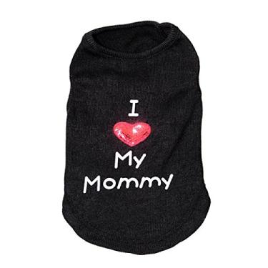 Imagem de Camiseta de cachorro I Love My Daddy/Mommy Cute Heart Vest Slogan Clothe para filhotes pequenos Chihuahua Poodle Xícara de chá Shiatsu Yorkie