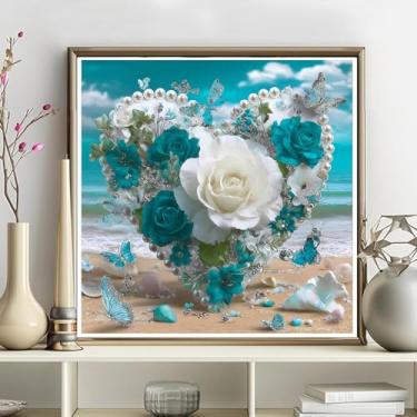 Imagem de Kits de arte de diamante 5D para adultos - kits de pintura de diamante de flores faça você mesmo, broca redonda completa - artesanato de ponto cruz bordado de cristal para decoração de parede