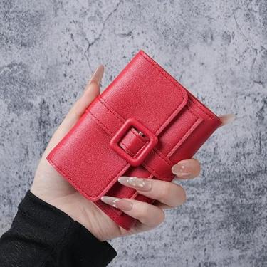 Imagem de Carteira pequena feminina pequena fina de couro PU fashion Laddies Carteira compacta e fina para cartão de crédito para mulheres, Vermelho, Estilo retrô