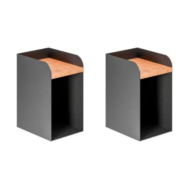 Imagem de Kit 2 Mesas De Cabeceira Suspensas Pretas Em Aço Linha Home Padrão Morphi Design 20Cm - Cor: Preto
