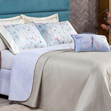 Imagem de Cobre Leito Borboletas Caqui-branco Dupla Face Com Almofada Casal Padrão 06 Peças