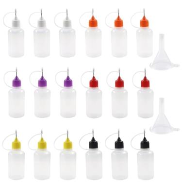 Imagem de Zorfeter 18 frascos aplicadores de ponta de precisão de 30 ml, frascos de cola translúcidos com ponta de agulha com 2 mini funis para artesanato faça você mesmo/pintura acrílica (6 cores)
