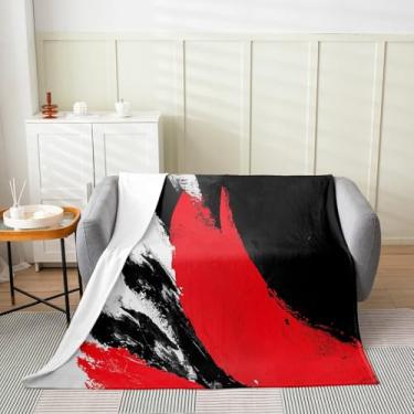 Imagem de Feelyou Manta de flanela abstrata vermelha de pelúcia geométrica felpuda cobertor de lã para meninos meninas preto e branco pelúcia leve sofá geométrico bebê 76 cm x 101 cm para cama, sofá, cadeira e