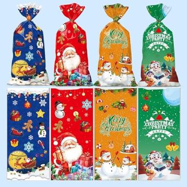 Imagem de 50 sacos de presente de Natal – Sacos de Natal para biscoitos de celofane para biscoitos, petiscos, guloseimas e doces (12,4 cm x 27 cm)