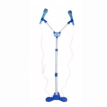 Imagem de Kit Microfone Infantil Duplo Pedestal Luz Som Conecta Celula
