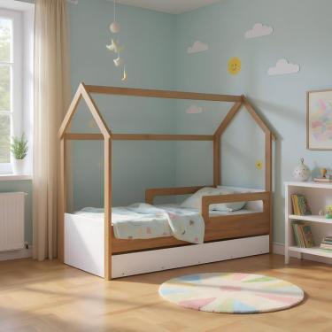 Imagem de Cama Montessoriana De Chão Com Auxiliar Infantil Casinha - Aveiro Branco