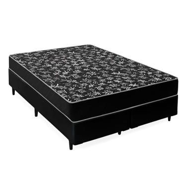 Imagem de Cama Box King 193 Tecido Sintetico Preto Com Colchão Espuma D20 - Tampo Preto 12 Cm