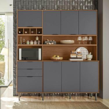 Imagem de Armário Cozinha Compacta Viena Jequitibá/cinza Fosco 8 Portas 2 Gavetas Adega Para 4 Garrafas E Pés - Lukaliam