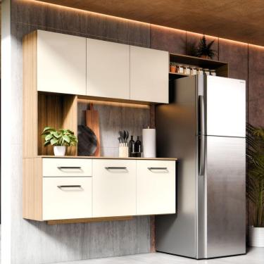 Imagem de Armário De Cozinha Completo Joana Com 6 Portas E 1 Gaveta Para Cozinha Compacta Freijó Off