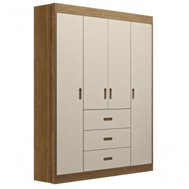 Imagem de Roupeiro Livia 4 Portas 3 Gavetas Off White/carvalho Móveis Canaã