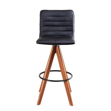 Imagem de Banqueta Giratória Com Encosto Estofado E Base Em Madeira Castanho – Lucy Exclusiva Courino Durango Preto