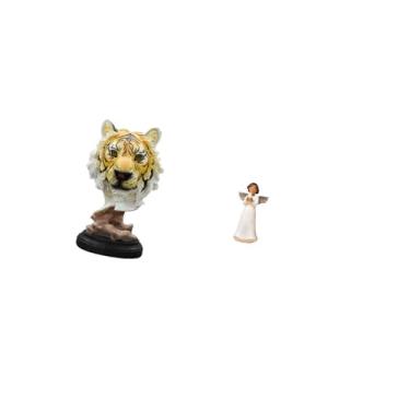 Imagem de Fenteer Escultura de Anjo com Cabeça de Tigre, Estatueta Artesanal em Resina, Estátua Moderna de Querubim Segurando Pomba, Decoração para Mesa, Entrada, Sala