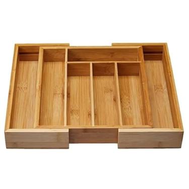Imagem de Organizador de Talheres de Bambu Madeira para Gaveta, 7 Divisórias Extensível e Ajustável, Resistente e Ecológico