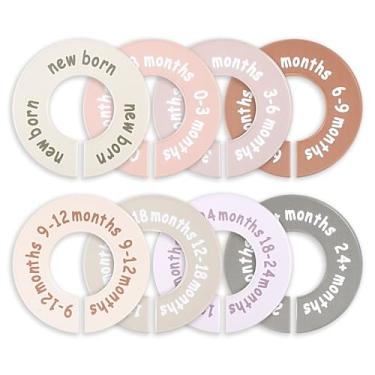 Imagem de Ajcotahm 8 tamanhos de divisórias de armário de bebê, divisórias redondas de cabide de bebê, organizador de armário de berçário, marcadores de tamanho de guarda-roupa de recém-nascido a 24 meses