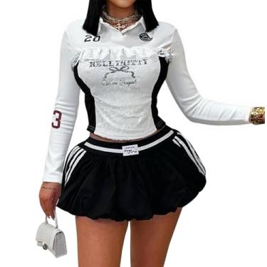 Imagem de Conjunto de duas peças para mulheres de verão Y2K para sair com acabamento de renda franzido, plissado, bolha, mini saia curta, Z-preto (manga comprida), P