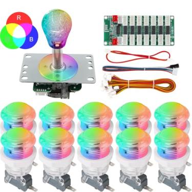 Imagem de SJ@JX Arcade RGB LED Button Encoder & 4/8-Way Sanwa Joystick DIY Controller Kit, Microswitch Buttons, Plug & Play, Expandable RGB Lighting