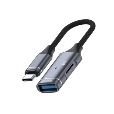 Imagem de Cabo OTG tipo C com porta de leitor de cartão TF, USB C para USB A fêmea para macho tipo-C 3.0, cabo dongle conversor, com leitor de cartão TF, compatível com Samsung para iPhone 17/16 Pro Max Plus