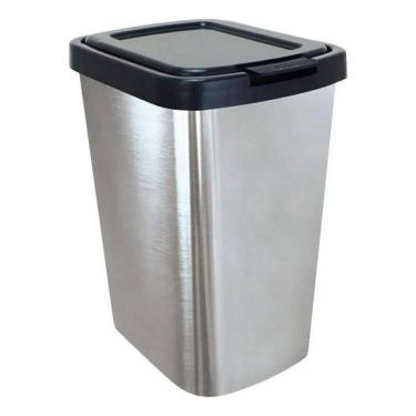 Imagem de Lixeira 9 Litros Com Click Plástica E Adesivo Inox Cozinha