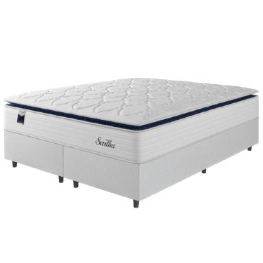 Imagem de Cama Box Casal King Colchão Molas Ensacadas Com Pillow Sevilha 193x203x71cm Branco/cinza Hellen