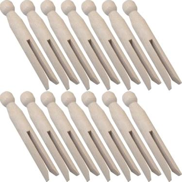 Imagem de MEETOOT 15 peças de comprimento 9,5 cm prendedor de roupa redondo de madeira DIY porta-notas feito à mão clipe de fecho giratório tradicional para selar saco de lanche organizar arquivos exibindo