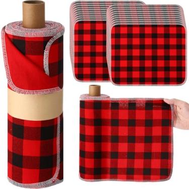 Imagem de Hahafelt Pacote com 24 toalhas de papel reutilizáveis de Natal rolos de toalhas de cozinha laváveis a granel panos de algodão sem papel vermelho preto Buffalo xadrez panos de prato absorventes de