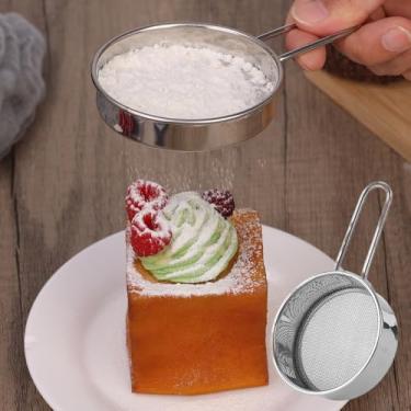 Imagem de Mini peneira de farinha de aço inoxidável com alça, ferramentas faça você mesmo, pequena peneira de açúcar em pó para assar, polvilhar, café, chá, filtro