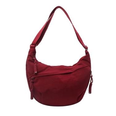 Imagem de Bolsas transversais crescentes para mulheres, bolsa de mão espaçosa, bolsas transversais, bolsa Hobo de Nylon Slouchy Sling para compras no trabalho, Vermelho