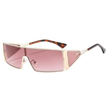 Imagem de HCPIHF Óculos de sol retangulares de armação grande de metal, feminino, luxuoso, vintage, masculino, punk, UV400 (dourado-vermelho claro)