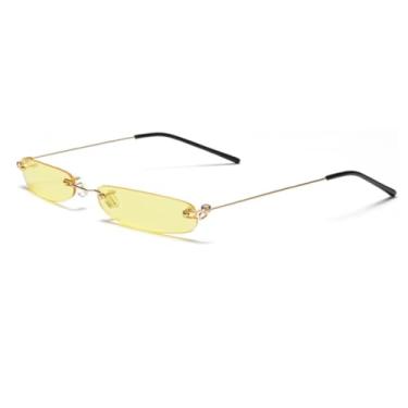 Imagem de HCPIHF Óculos de sol de metal sem armação de luxo femininos para homens punk uv400 (dourado-amarelo)