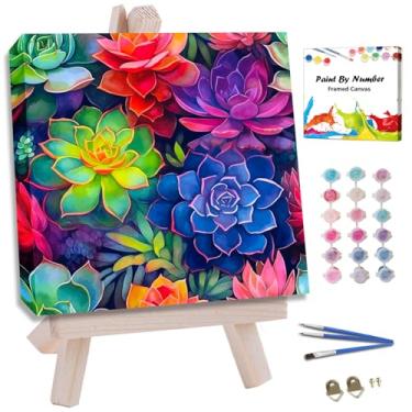 Imagem de JUJUHOOD Kit de pintura emoldurada de plantas suculentas por números para adultos iniciantes e crianças de 8 a 12 anos, pintura fácil por número sem cavalete, tinta acílica por números para decoração