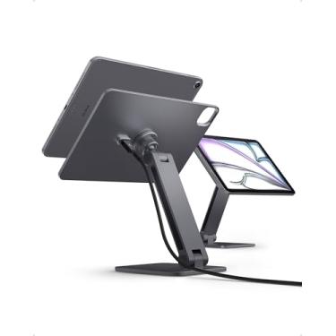 Imagem de Spigen Suporte magnético de carregamento sem fio projetado para iPad Air de 11 polegadas, dobrável, ajustável, suporte de mesa de alumínio - cinza espacial (LD207W1)