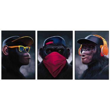 Imagem de Quadros Decorativos Macacos Com 3 Peças Sem Moldura 003
