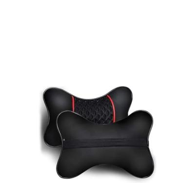 Imagem de Irfora 2 PCS Almofadas de Encosto de Cabeça de Carro de Couro PU Travesseiro de Apoio de Pescoço, Travesseiro de Pescoço de Carro Macio para Alívio Dor No Pescoço, Com Design Ergonômico (Preto)