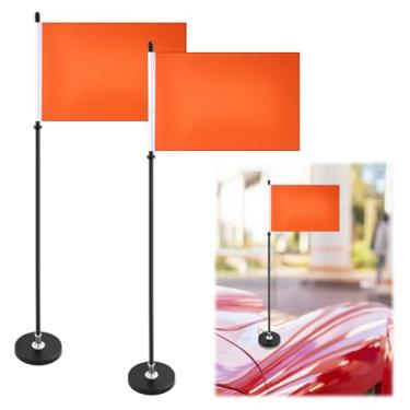 Imagem de Otoolling 2 peças de bandeiras laranja de carro com base magnética para caminhões e veículos, uso externo para encontrar seu carro (33 x 20 cm, 61 cm A)