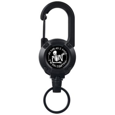 Imagem de Chaveiro retrátil resistente, suporte de crachá de mosquetão multiferramentas, suporte retrátil para identidade, cordão de aço inoxidável atualizado, adequado para homens e mulheres (caveira