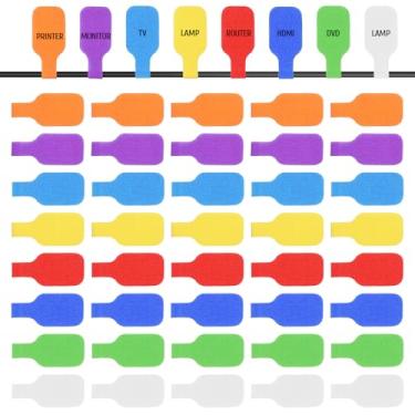 Imagem de LXUEJIE 40 etiquetas de cabo, etiquetas de cabos duráveis multicoloridas com superfície gravável, marcadores de fio elétricos, etiquetas de fio à prova d'água para organização de eletrônicos
