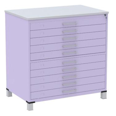 Imagem de Mapoteca 10 Gavetas Pandin 120 Cm (larg) Inmetro Tampo Mdp Cinza Estrutura E Gavetas Em Aço Lilás