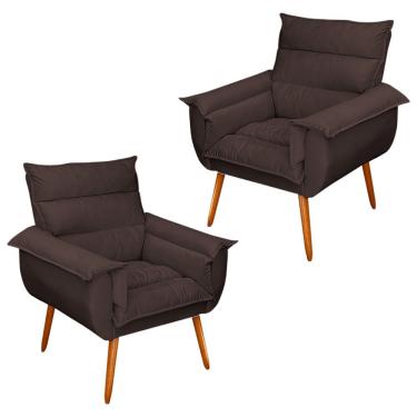 Imagem de Kit 02 Poltronas Decorativas Modernas Sala E Recepção Monza Pés Palito Suede Marrom - Abmaza