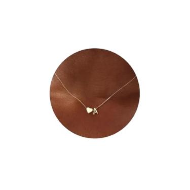 Imagem de Aurevella Colar feminino de ouro/prata com inicial de coração simples banhado a ouro 18 quilates com pingente A-Z, Metal, Sem Pedra Preciosa