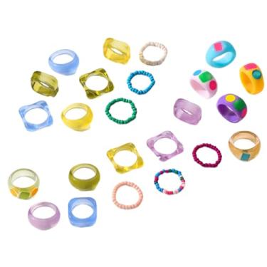 Imagem de DATOA Anéis de resina de acrílico fofos na moda anéis de contas coloridas joias de resina plástica pedra quadrada empilhável anel grosso para mulheres, Adjustable, Metal, Sem pedra preciosa