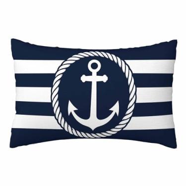 Imagem de Nicokee Capa de almofada, oceano, âncora, listrada, azul, litoral, náutico, capa de almofada de poliéster, decorativa para sofá, quarto, sala de estar, tamanho Queen 50 x 76 cm