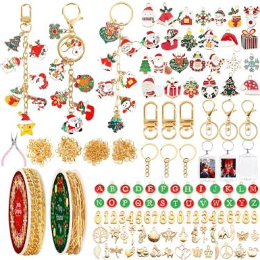 Imagem de Namifin Kit de fabricação de chaveiros de Natal com 374 peças com pingentes e clipes de chaveiro - berloques de bolsa DIY, chaveiros de pérolas, chaveiros fotográficos, presentes personalizados para